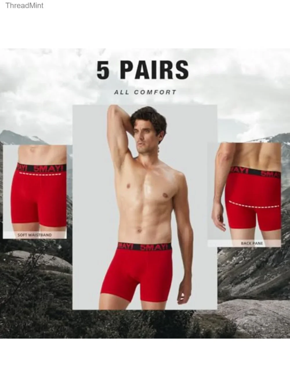 Men's Cotton Boxer Briefs Stretch Underwear Open Fly 6 Pack S-2XL